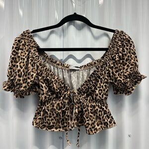 UO Leopard Print Puff Sleeve Blouse